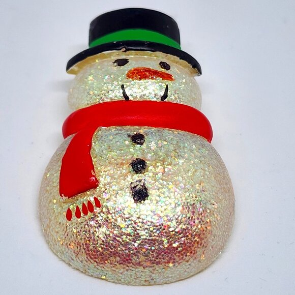 Vintage HALLMARK Iridescent Glitter SNOWMAN Snow Man Holiday Pin Brooch - Picture 8 of 11